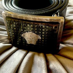 Mens Authentic VERSACE leather belt with ceramic Medusa belt buckle size 42